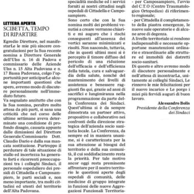 Lettera di congratulazioni per nomina sindaco